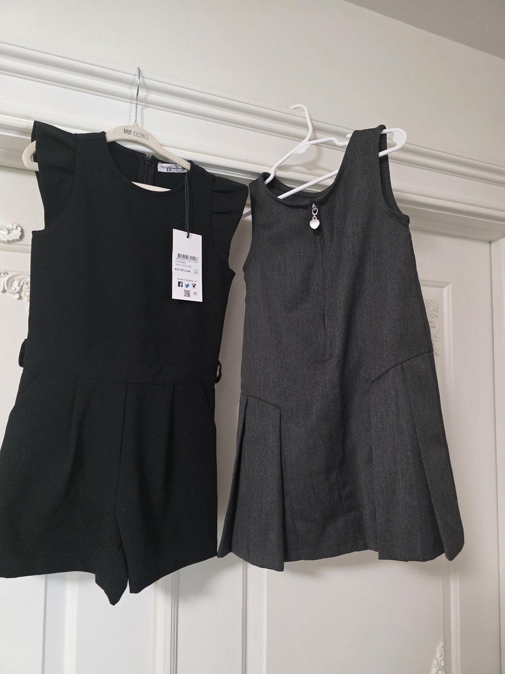 Black Sleeveless Romper & Charcoal Gray Pinafore Dress - Schoolwear Set